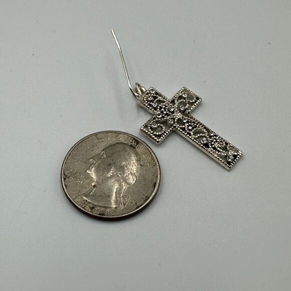 3/$30 Cross Dangle Earrings Silver Tone Rhinestone Sparkle Faith Jewelry 1.5 " - Picture 8 of 10
